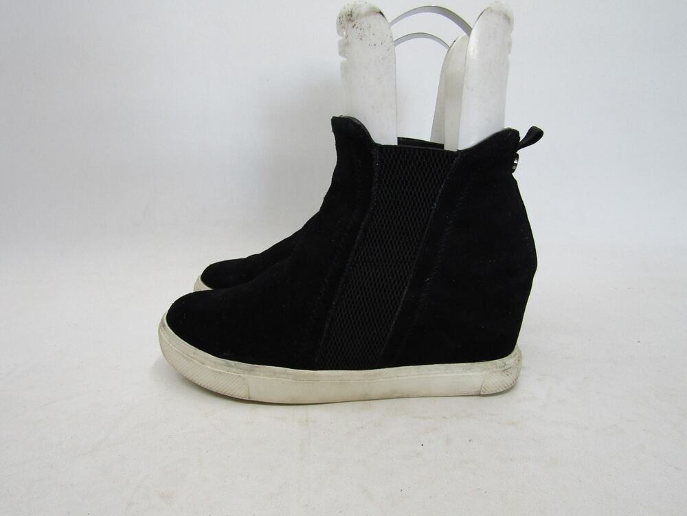 Steve Madden Womens Sz 7.5 M Black Suede Hidden Wedge Boots Sneakers Shoes
